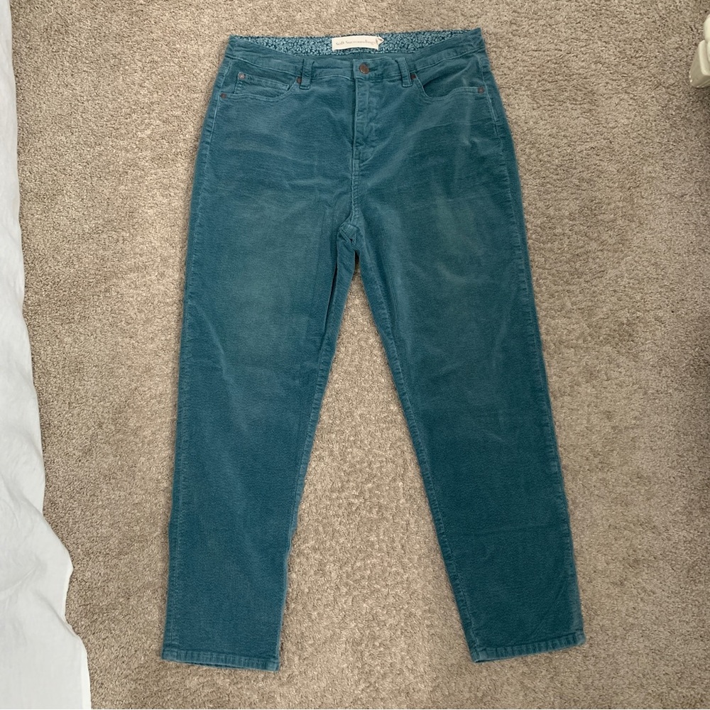 Soft Surroundings Teal Blue Straight Corduroy girlfriend pants size 14